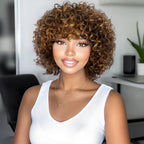 Highlighted Jerry Curly Bob Human Hair Wig - Glueless - WigWonders