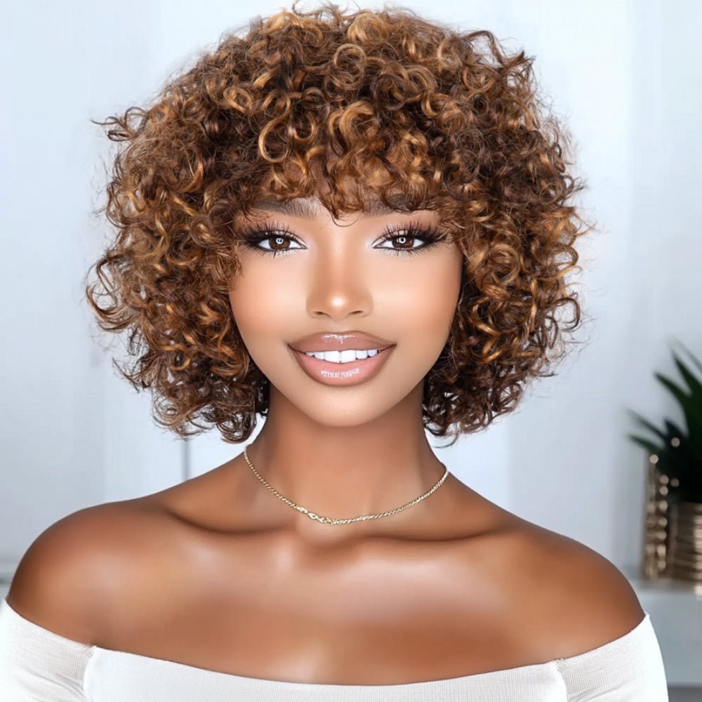 Highlighted Jerry Curly Bob Human Hair Wig - Glueless