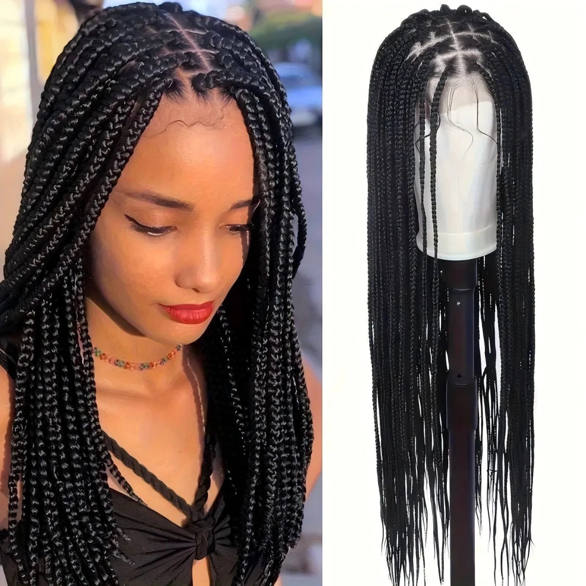 Human Hair Box Braids Wig - Full Lace Hand-Braided Wig - WigWonders