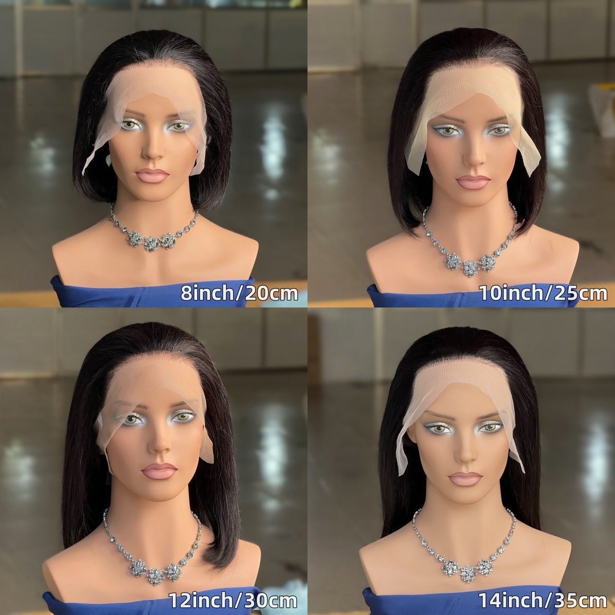 Human Hair Lace Front Bob Wig Straight Black 8"-14" - WigWonders