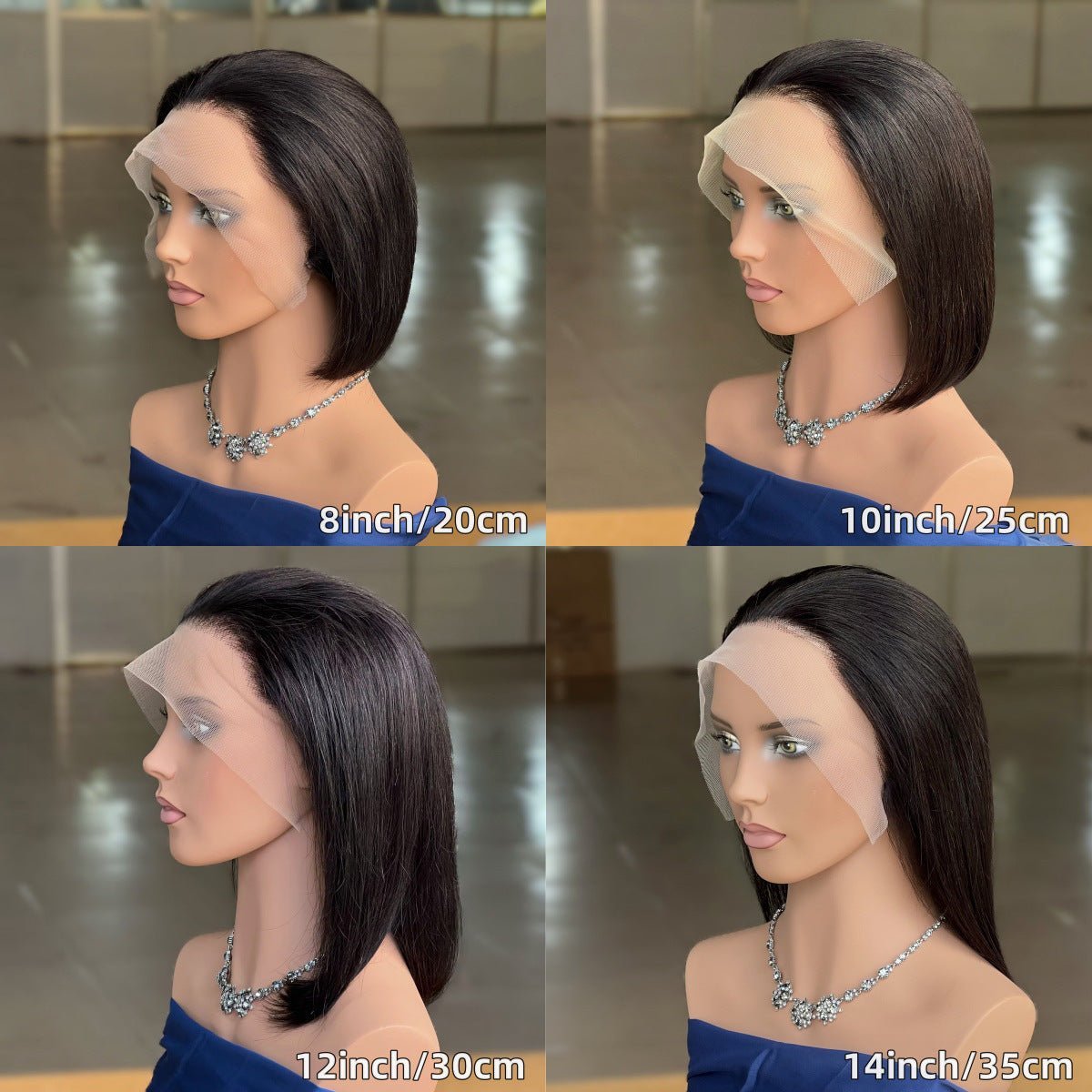 Human Hair Lace Front Bob Wig Straight Black 8"-14" - WigWonders