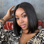 Human Hair Lace Front Bob Wig Straight Black 8"-14" - WigWonders