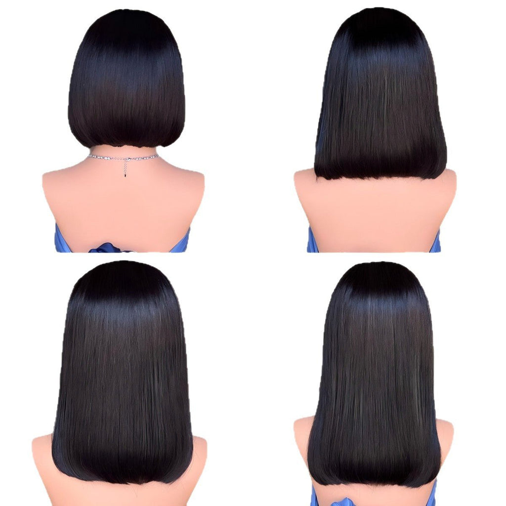 Human Hair Lace Front Bob Wig Straight Black 8"-14" - WigWonders