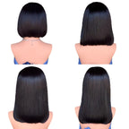 Human Hair Lace Front Bob Wig Straight Black 8"-14" - WigWonders