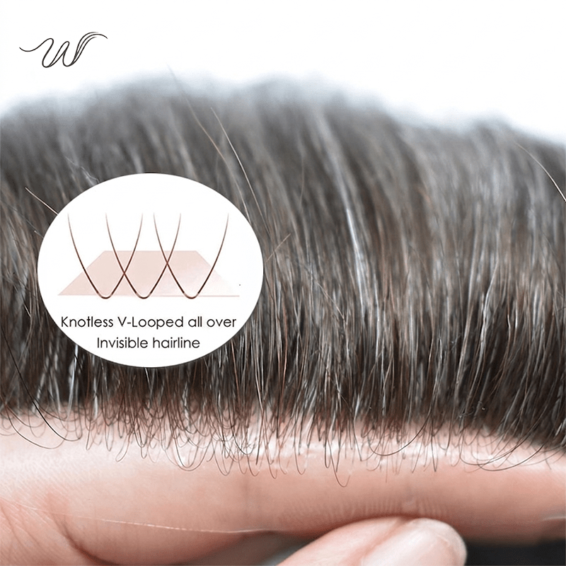 Men’s Full PU Human Hair System – Hand-Tied Skin Toupee - WigWonders