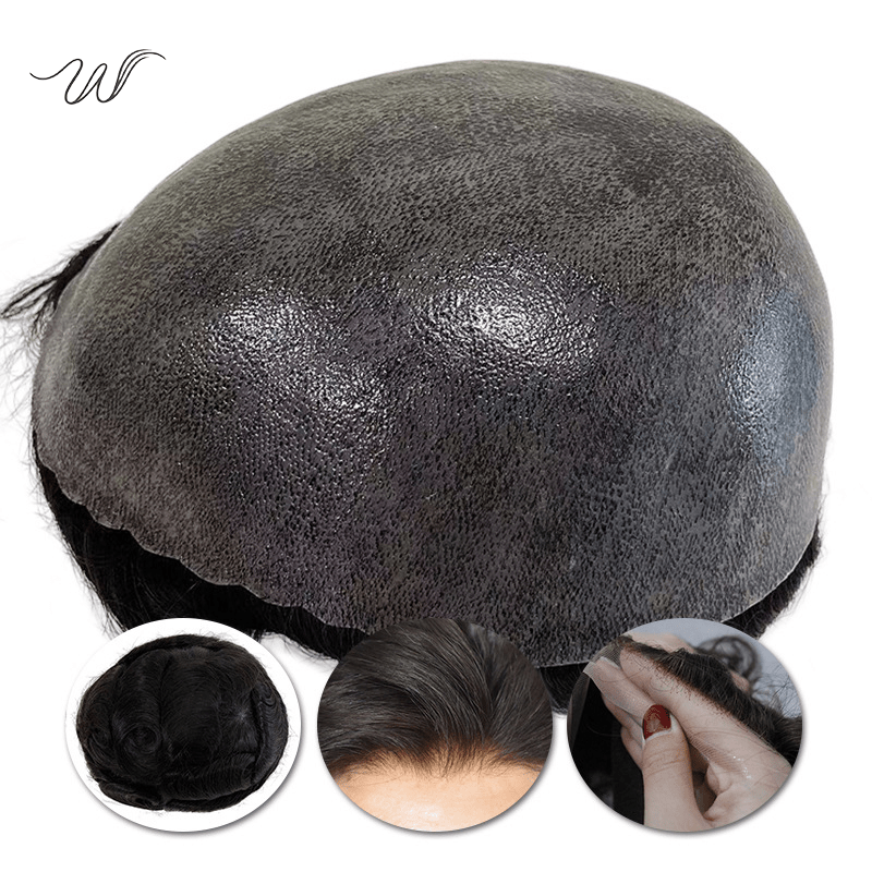 Men’s Full PU Human Hair System – Hand-Tied Skin Toupee - WigWonders