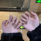 Everyday Nail Art Press-On Nails, 32 Designs — Milk Tea Crystal Accent
