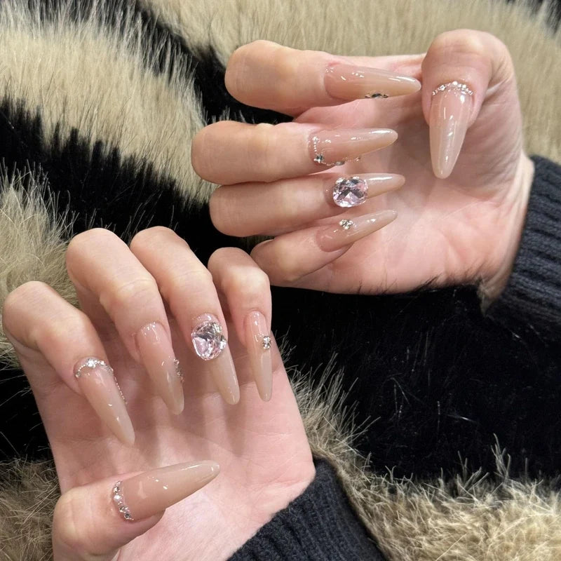 Everyday Nail Art Press-On Nails, 32 Designs — Nude Pink Crystal Band