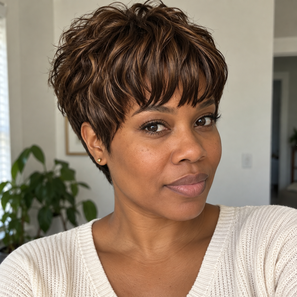 Glueless Pixie Human Hair Wig with Bangs, 6 Inch