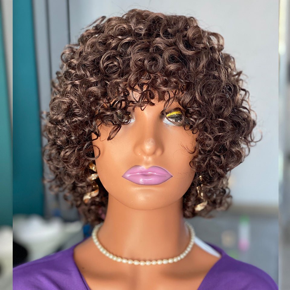 Short Curly Human Hair Wig with Bangs - WigWonders