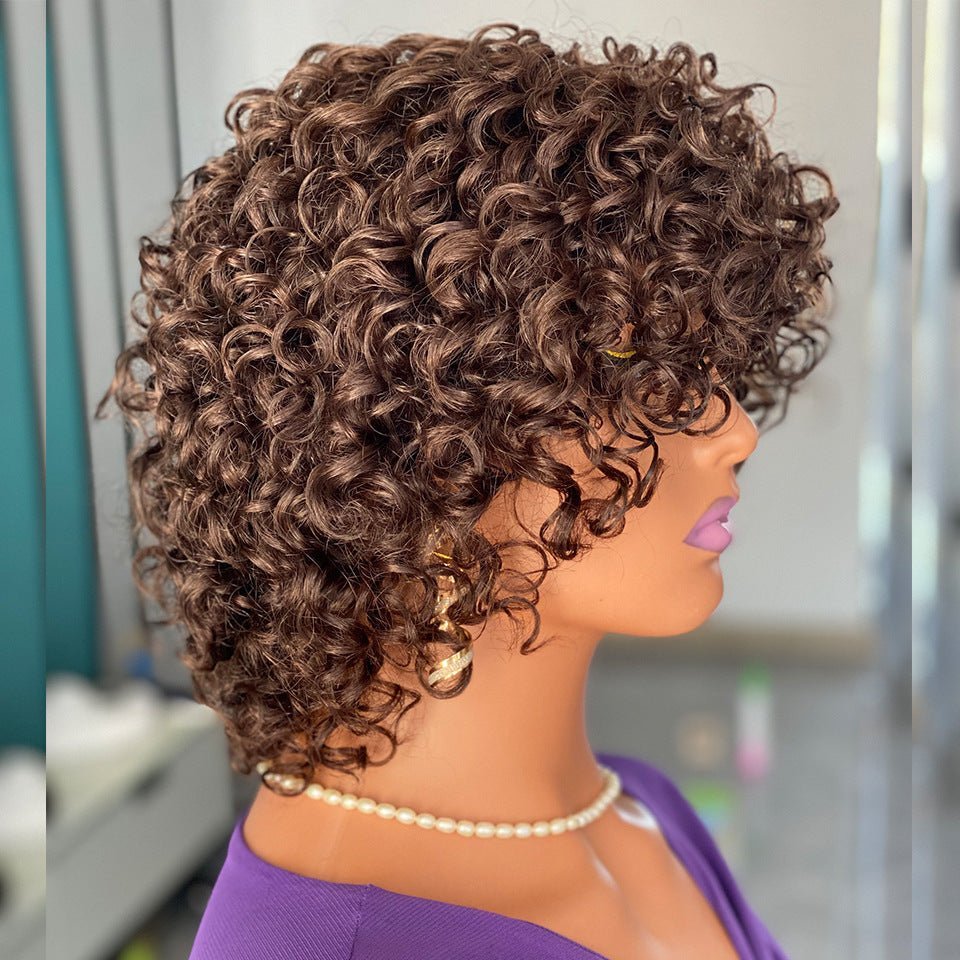 Short Curly Human Hair Wig with Bangs - WigWonders