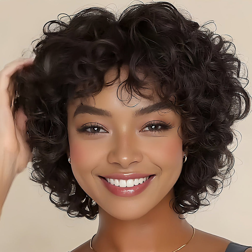 Short Voluminous Curly Wig with Bangs - WigWonders