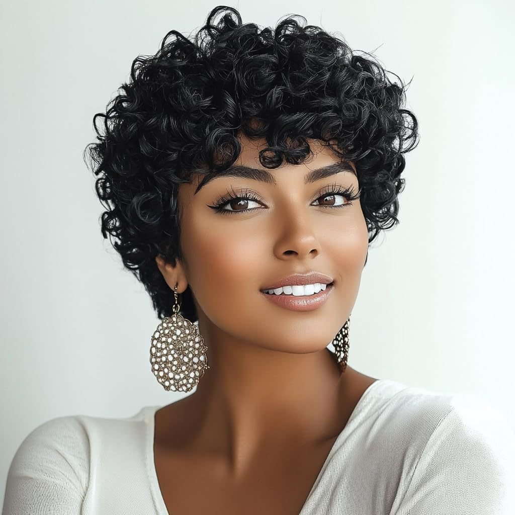 Short Voluminous Curly Wig with Bangs - WigWonders