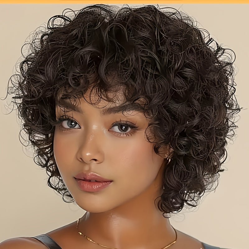Short Voluminous Curly Wig with Bangs - WigWonders