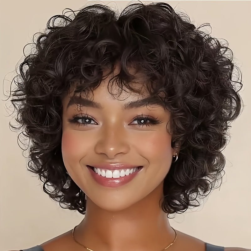 Short Voluminous Curly Wig with Bangs - WigWonders