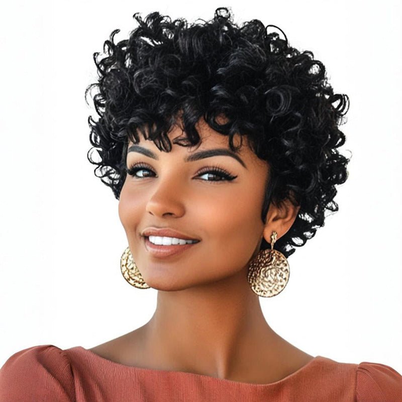 Short Voluminous Curly Wig with Bangs - WigWonders