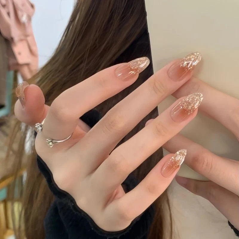 Everyday Nail Art Press-On Nails, 32 Designs — Sunset Brown Gold Shimmer